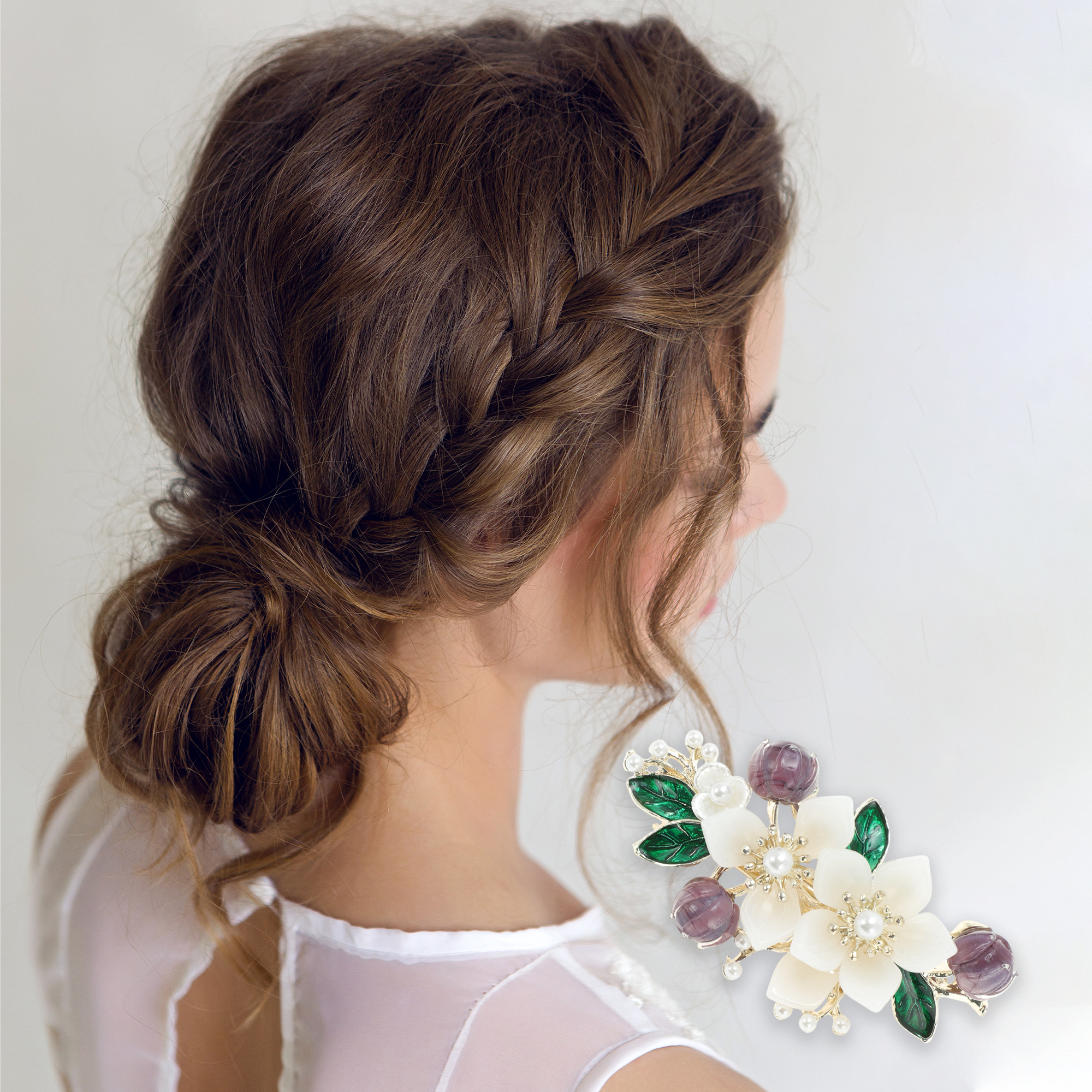 Unique Bargains Anagallis Flower French Barrette Hair Clips Purple Beige 1 Pc