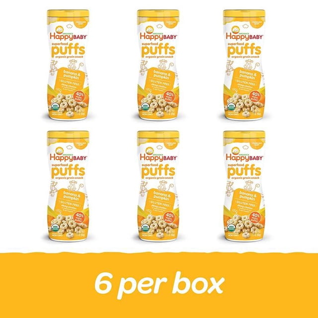Happy Baby Puffs Cereal Orgánico para bebé sabor Plátano y Calabaza - 6 Piezas Happy Family Happy Baby HF-BANPFS