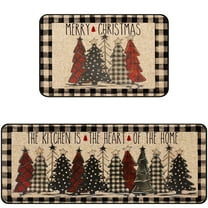 Christmas Kitchen Rugs Set of 2, Christmas Rugs for Kitchen, Buffalo Plaid Xmas Tree Merry Christmas Kitchen Mats, Winter Home Decor Low-Profile Kitchen Rugs, 16x24 and 16x47 Inch
