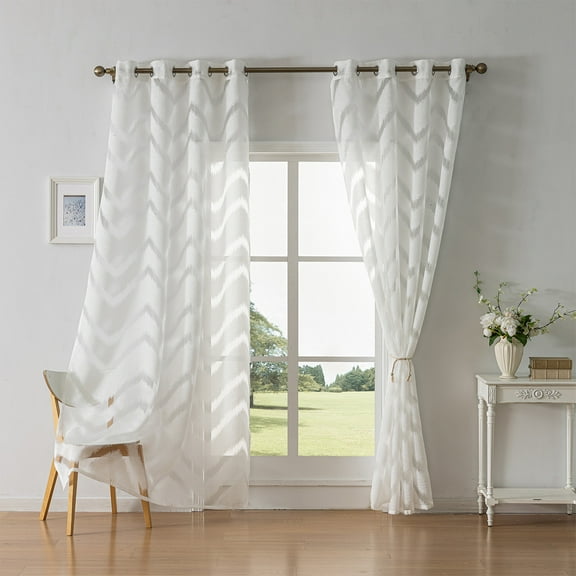 Sunyuer 2 Panels European Weave Geometric Jacquard Sheer Curtains Embroidered Tulle Curtains Living Room Bedroom Luxury Translucent Curtains