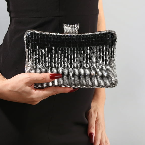 Jaucin Women's Black Clutch Diamond Wedding Clutch Evening Party Purse with Detachable Chain Shoulder Strap
