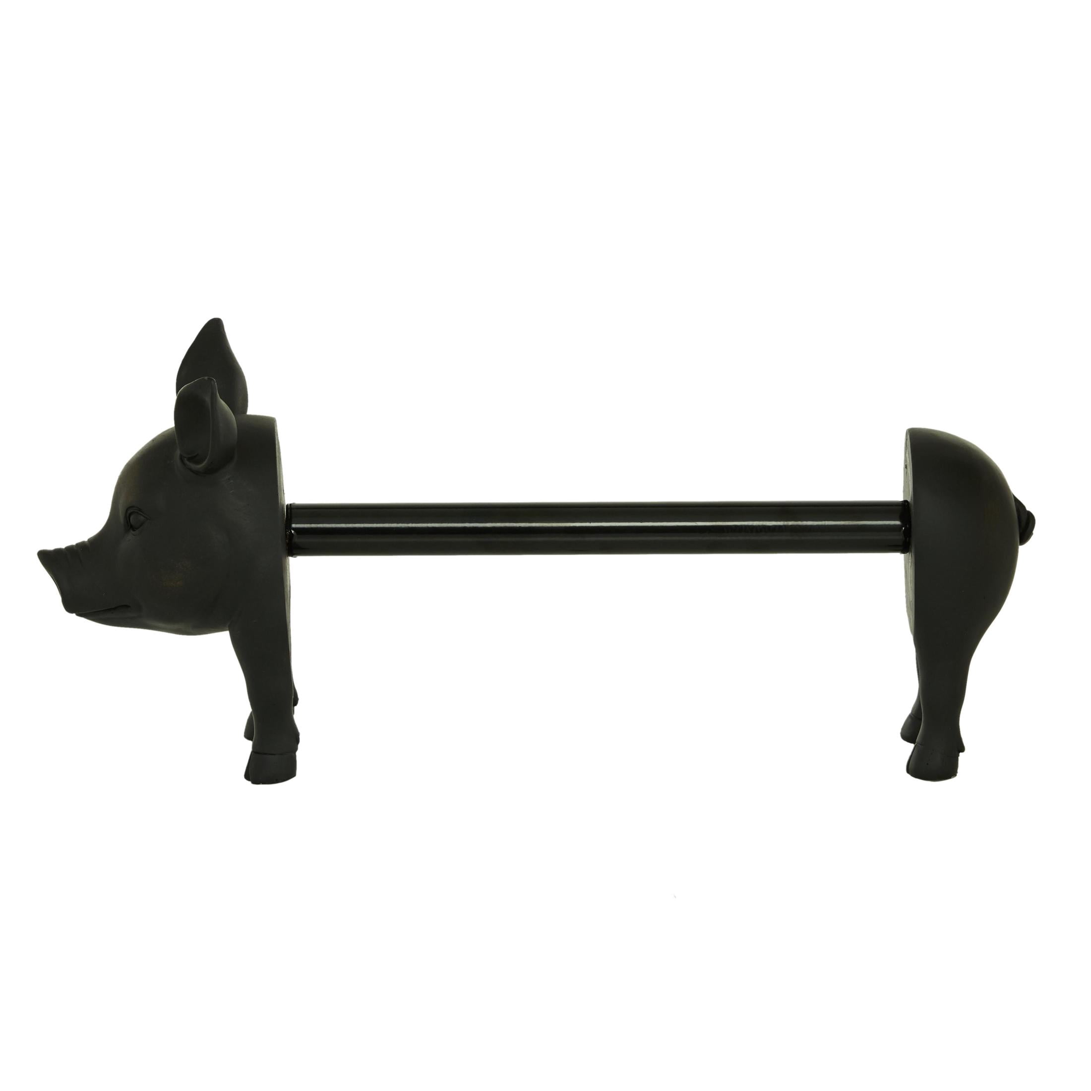 DecMode 5" x 8" Black Polyresin Pig Paper Towel Holder, 1-Piece