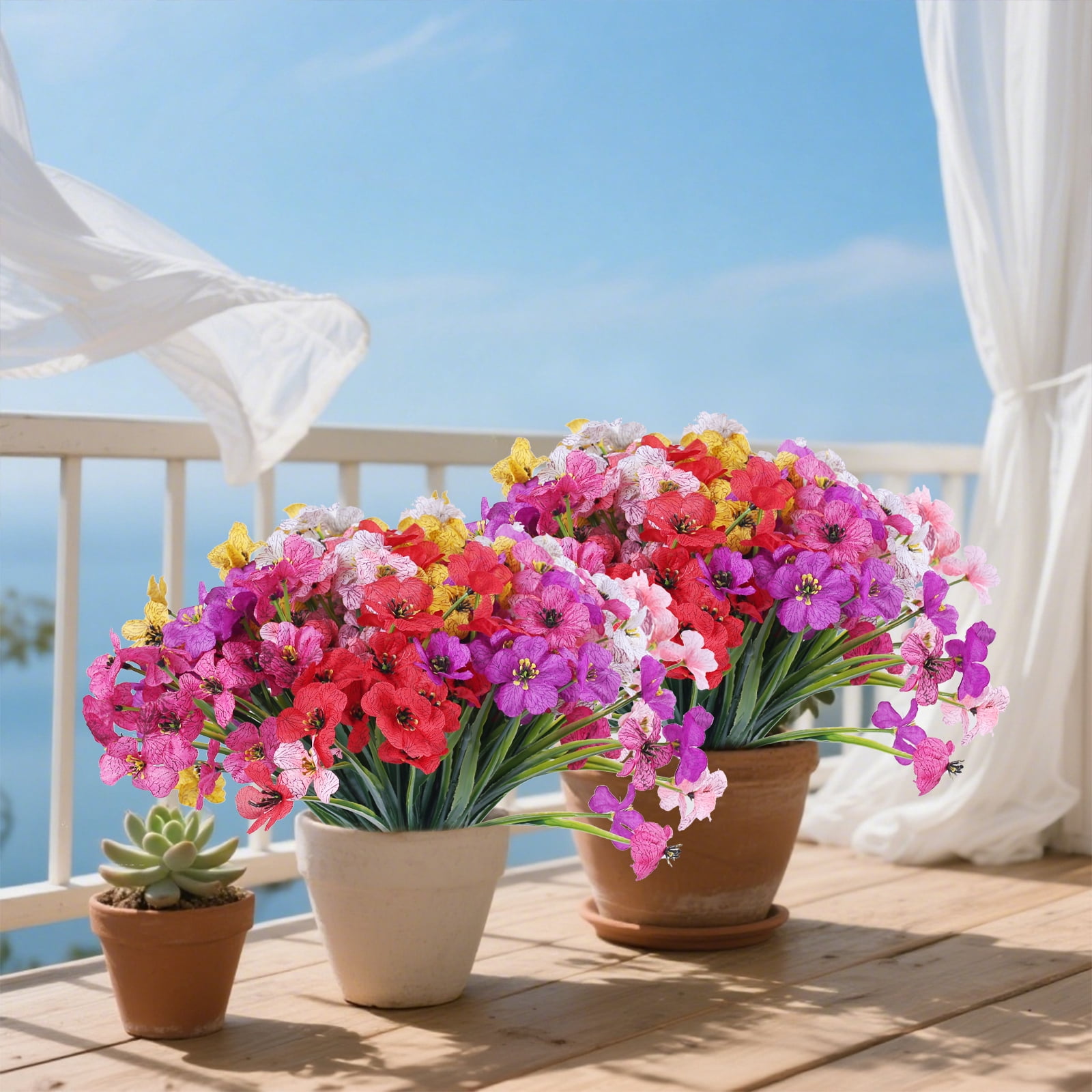 18 Bundles Artificial Flowers for Outdoor,No Fade Fake Plastic Flowers Faux Plants for Decoration Hanging Planters Indoor Outside Garden Porch Window Box Home Wedding Farmhouse