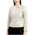 thumbnail image 1 of CEHVOM Women Fashion Zipper Leather Tops With Pocket Short Coat Jacket Clearance, 1 of 8