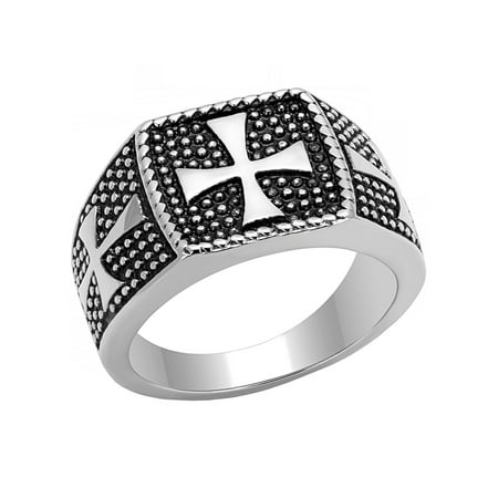 Three Simple Medieval Cross 316 Stainless Steel Mens Casting Ring- Size 8