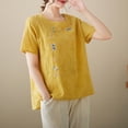 thumbnail image 2 of Camisas de Manga Corta para las Mujeres Blusas de Cuello Redondo con Botones Casuales, Camisa de Verano de Moda para Diarios Y Fiestas, 2 of 5