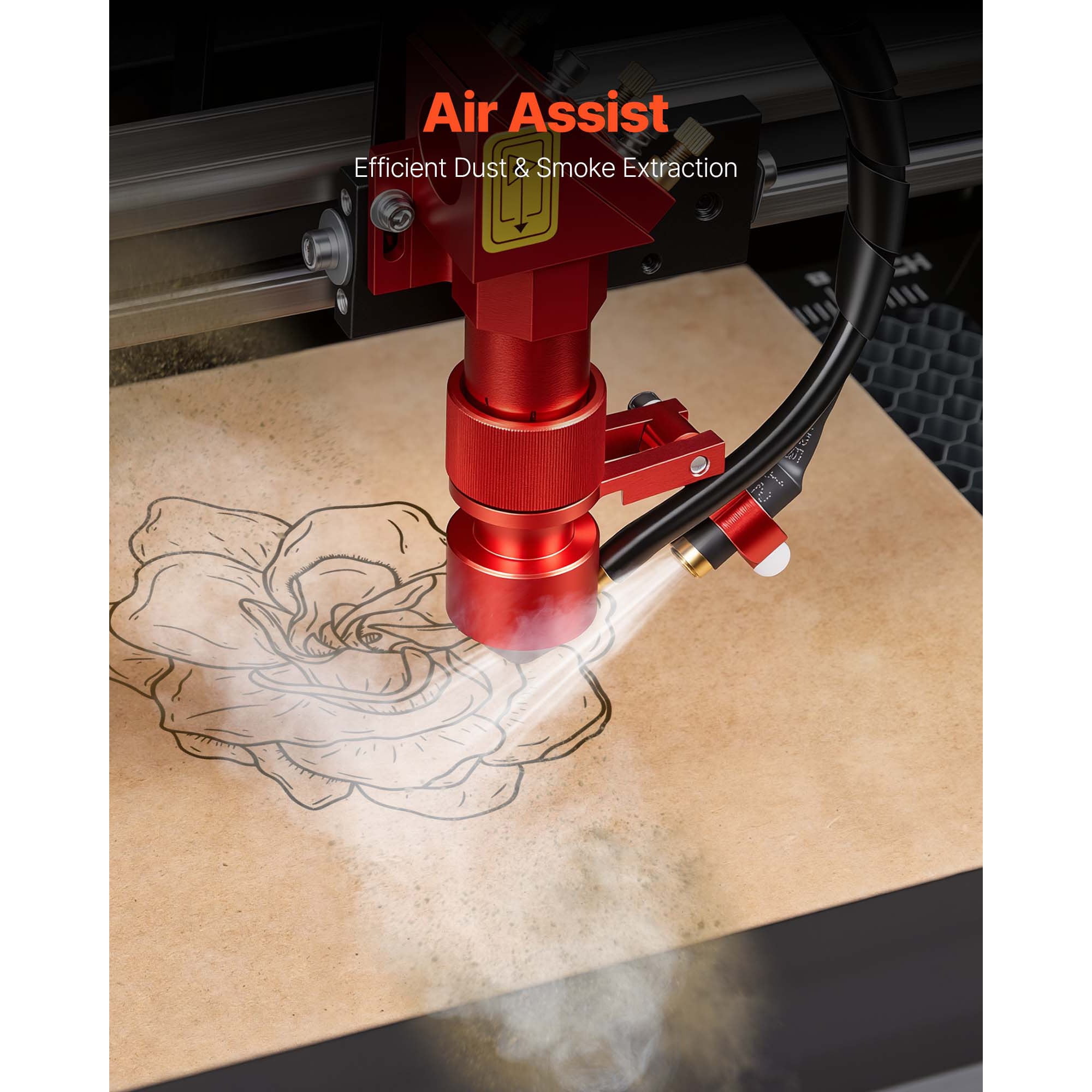 KFFKFF 45W CO2 Laser Engraver, 12 x 8 in Desktop Laser Cutter and Engraving Machine with Rotary Axis, Air Assist, Compatible with LightBurn, CorelDRAW, and GRBL for Wood, Acrylic, and Glass