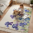 thumbnail image 3 of Area Rug with Tassels 3' x 5', Watercolor Garden Spring Flower Iris Kitchen Runner Rug for Hallway Bedroom Throw Rugs, Blossom Floral on White Soft Door Mat for Bathroom Entrance Living Room, 3 of 9