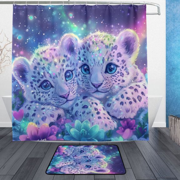 BZSMCE Shower Curtain and Bath Accessory Set,Dreamy Duo Among Blooms Pattern