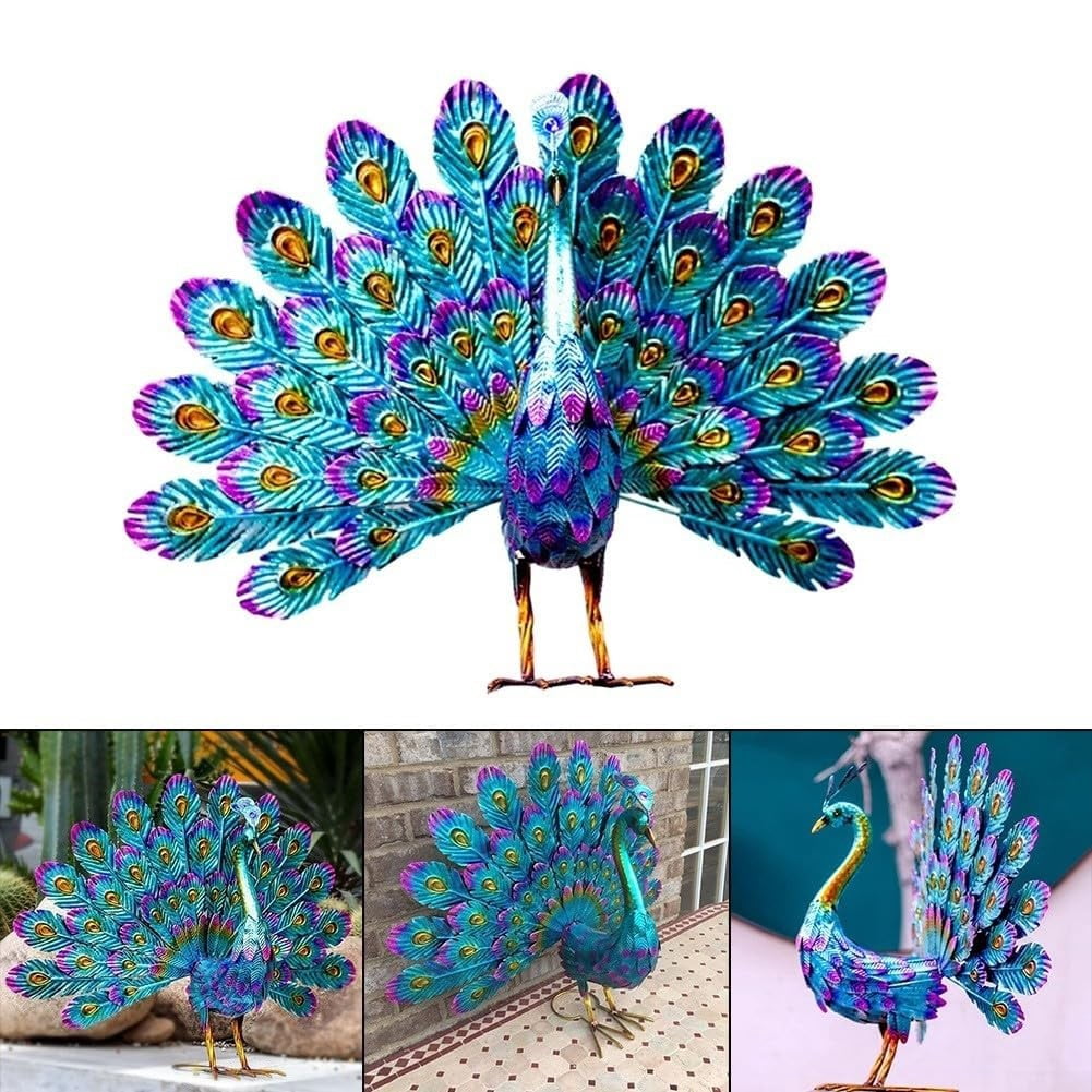 Metal Peacock Statue Ornament Diy Peacock Art Crafts Garden Decoration Statue L