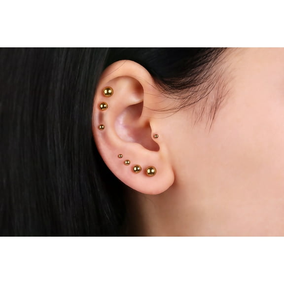 4 pairs of Surgical Steel Flat Back Ball Stud Earrings, Tiny Dot Stud Earrings, Small Ball Studs, Gold Silver Screw Back Earrings, Tragus Earrings, Helix, Conch Stud Earrings Set