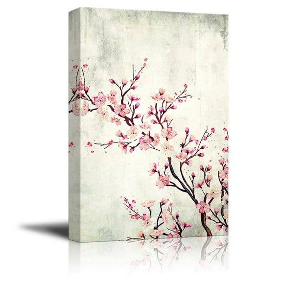 wall26 Canvas Wall Art - Watercolor Painting Style Cherry Blossom on Branch - Giclee Print Gallery Wrap Modern Home Art Ready to Hang - 16x24 inches