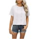 thumbnail image 1 of Camisetas de Manga Larga de las Mujeres de Color Sólido Botón Trasero Manga Corta Superior, Suelto Ajuste Casual Camiseta Diaria, 1 of 7