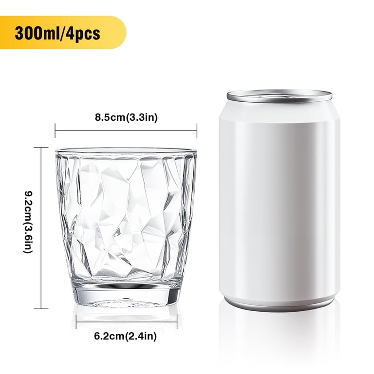 10oz Plastic Stackable Drinking Glasses Cup /Clear Unbreakable Drankware  Acrylic Reusable Juice Wine Glasses, Transparent Set of 4
