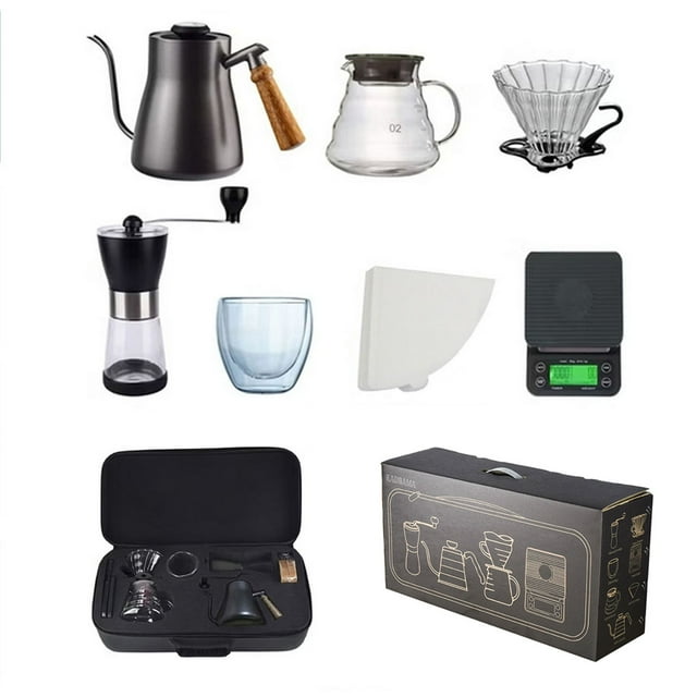 Drip Coffee Maker Set,V60 Coffee Maker Set,7-piece Coffee Tool with Portable Travel Bag,V60 Coffee Filter Set,for Home,Travel,Camping