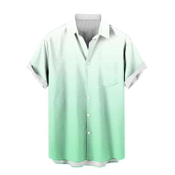 Timoontee Men's Gardient Color Short Sleeve Shirt Casual Button Down Lapel Shirts Lightweight Summer Shirts for Beach Everday Wear Mint Green L