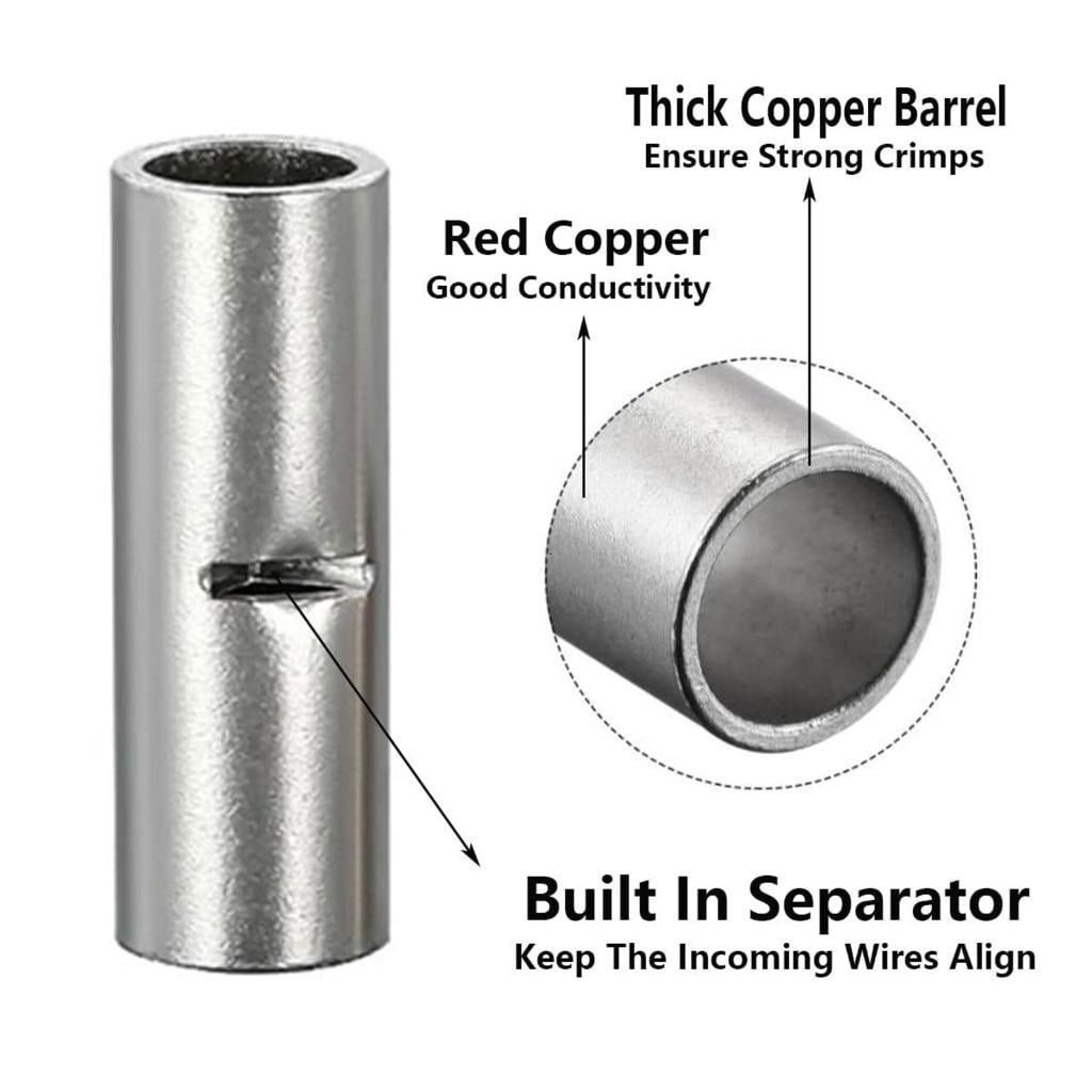 300Pcs Butt Wire Connector Coppers Tinned Splices Crimp Terminals Sleeve Bare Terminals Crimping Connectors Enduring