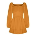 thumbnail image 5 of Usmixi Summer Dresses for Women Party Formal High Waist Ruffle Layer Hem Mini Dresses Long Sleeve V-Neck Solid Short 2023 Casual Dress Orange s, 5 of 5