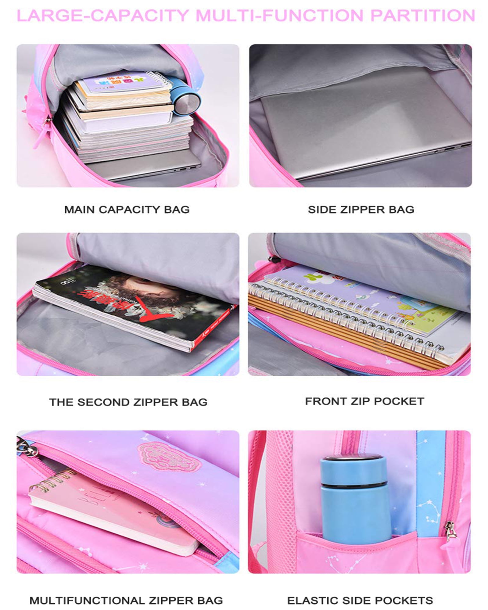 Aursear School Backpack for Girls, Kids School Bag Casual Bookbag for Child Teens, Pink