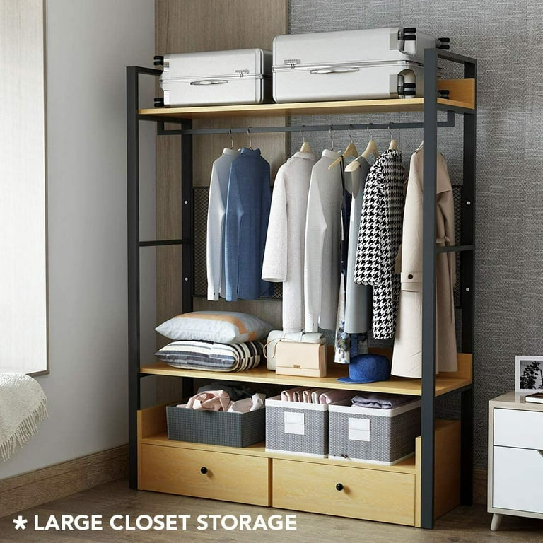 Tribesigns Free-Standing Closet Organizer,Heavy Duty Clothes Rack with 6  Shelves and Hanging Bar, Large Closet Storage System & Closet Garment  Shelves