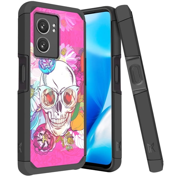 For OnePlus Nord N300 5G Shockproof Cover Phone Case   Tempered Glass - mk Skull Floral