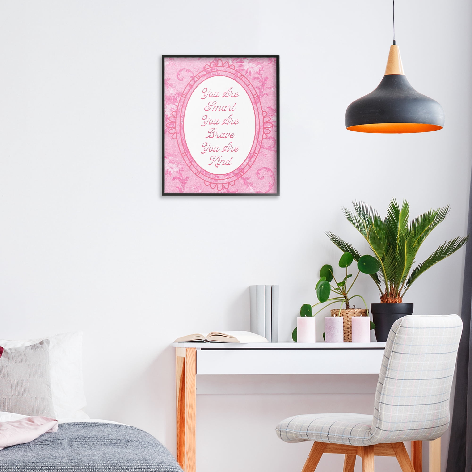 Stupell Industries Smart Brave & Kind Ornate Pink Black Framed Giclee Art, design by Lil' Rue