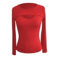 thumbnail image 3 of Gyexs Cute Long Sleeve Tops for Women Round Neck Ribbed Knit Fitted T-Shirts Open Chest Design for Going Out Tee RD1, Size XL, 3 of 5