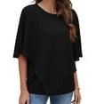 thumbnail image 5 of USSUMA T-Shirts for Women Trendy Women's Summer Casual Loose Chiffon Flowy Tops Elegant Batwing Sleeve Irregular Hem Blouses Poncho Shirts, 5 of 8