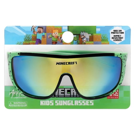 Minecraft Green Splatter Large Lens Sports Wrap Kids Sunglasses - Arkaid by Sunstaches