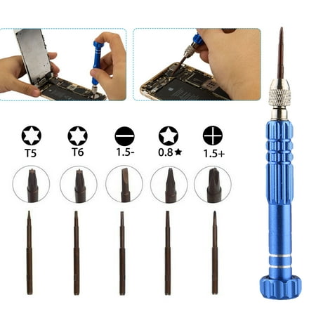 Magnetic Screwdriver - EEEKit 5 in 1 Magnetic Pentalobe Screwdriver Repair Tool Set, Triwing Torx T5 T6, 0.8(P2), Flathead & Phillips for iPhone 7 Plus 6S Plus 6S 6 Plus 6 SE
