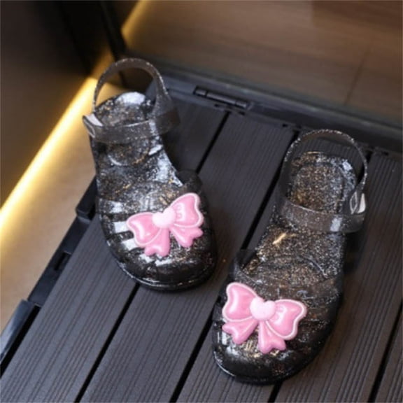 FSYBOA Girls Jelly Sandals, Adjustable Strap Non-Slip Closed Toe Princess Summer Shoes Black Size 1 (Big Kids)