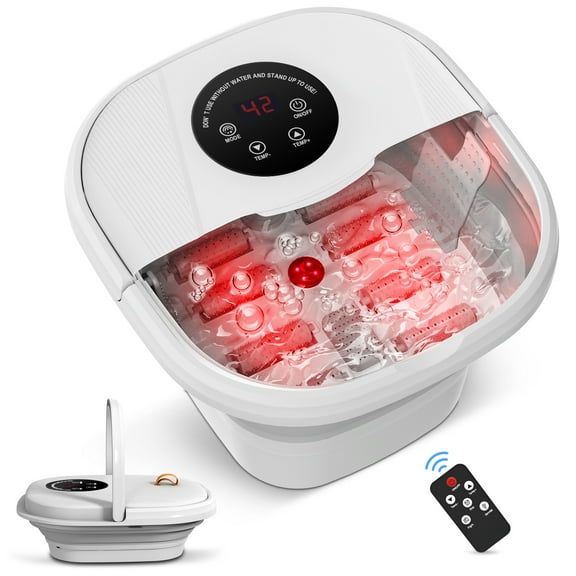 WERTYI Foot Spa Bath Massager with Heat, Bubbles and Red Light, 8 Massage Roller Pedicure, Foldable Portable Tub for Foot Soaker with Temperature Control, Gift For Mom/Dad/Women/Men