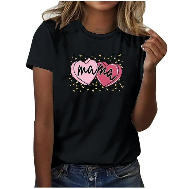 Fiudx Ropa de Mujer Camiseta Casual de Manga Corta con Cuello Redondo y Estampado de Letras para Mujer