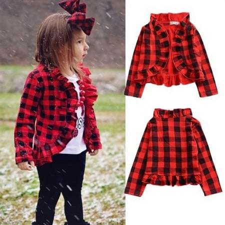 

Cute Baby Kids Girl Plaid Jacket Sweatshirt Long Sleeve Top Pleated Jacket