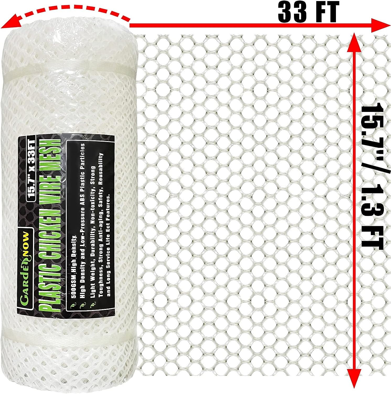 Upgraded 15.7IN x 33FT ABS Plastic Chicken White Wire Fence Mesh, Poultry Fencing, Hexagonal Fencing Wire for Gardening, Construction Barrier Netting, Chicken Wire Frame Crafts, Floral Netting