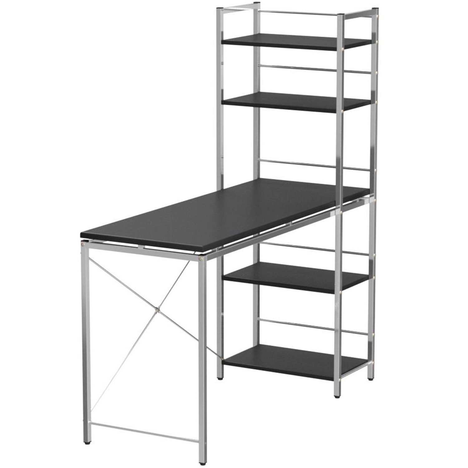 Hommoo Modern Wooden Computer Desk with 5 Shelves, Gaming Desk with Storage, Suitable for Offices and Homes,Black and Chrome