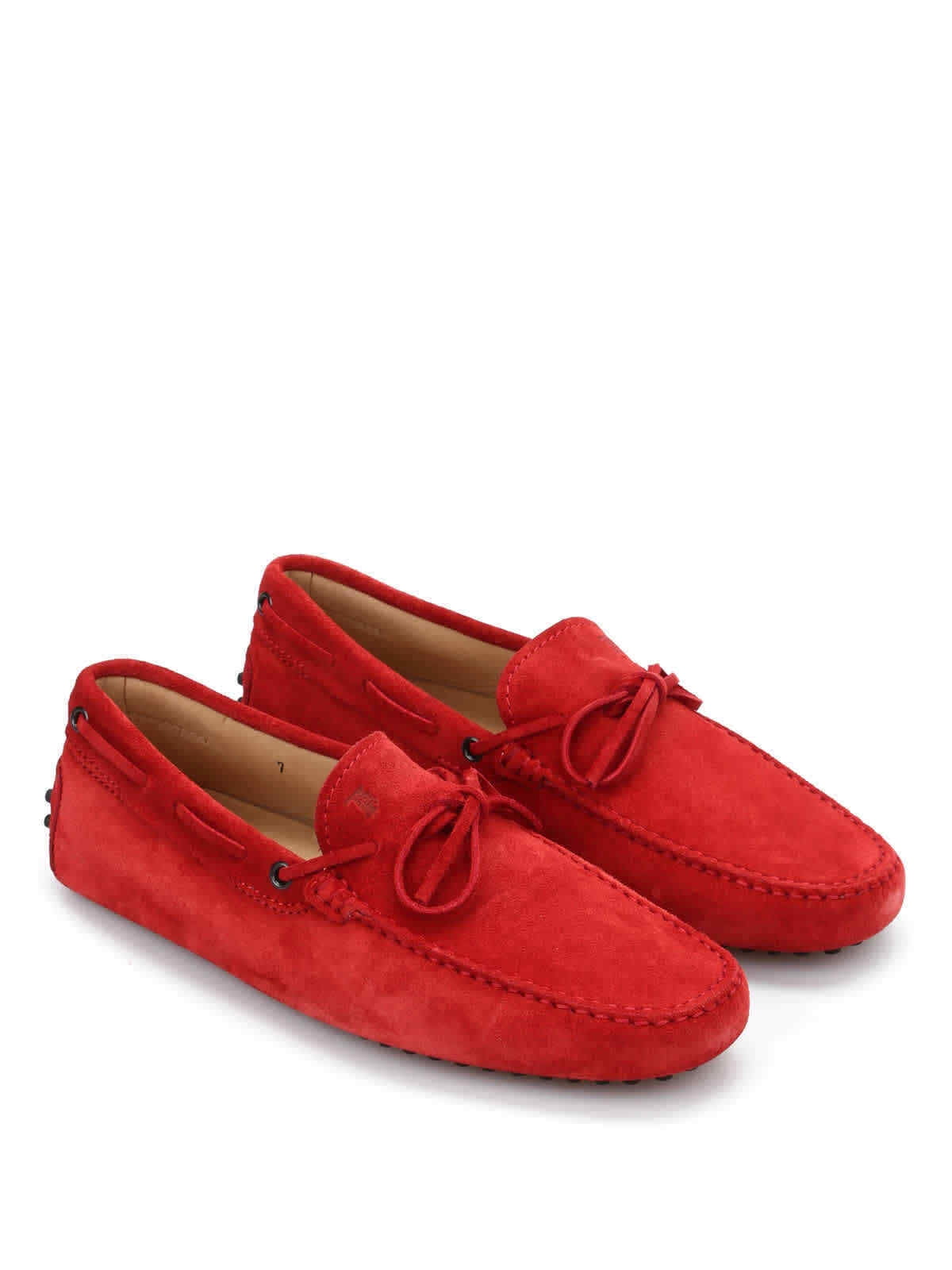 TOD'S Men's Leather Moccasins RED SUEDE MOCCASIN DRIVERS SHOES