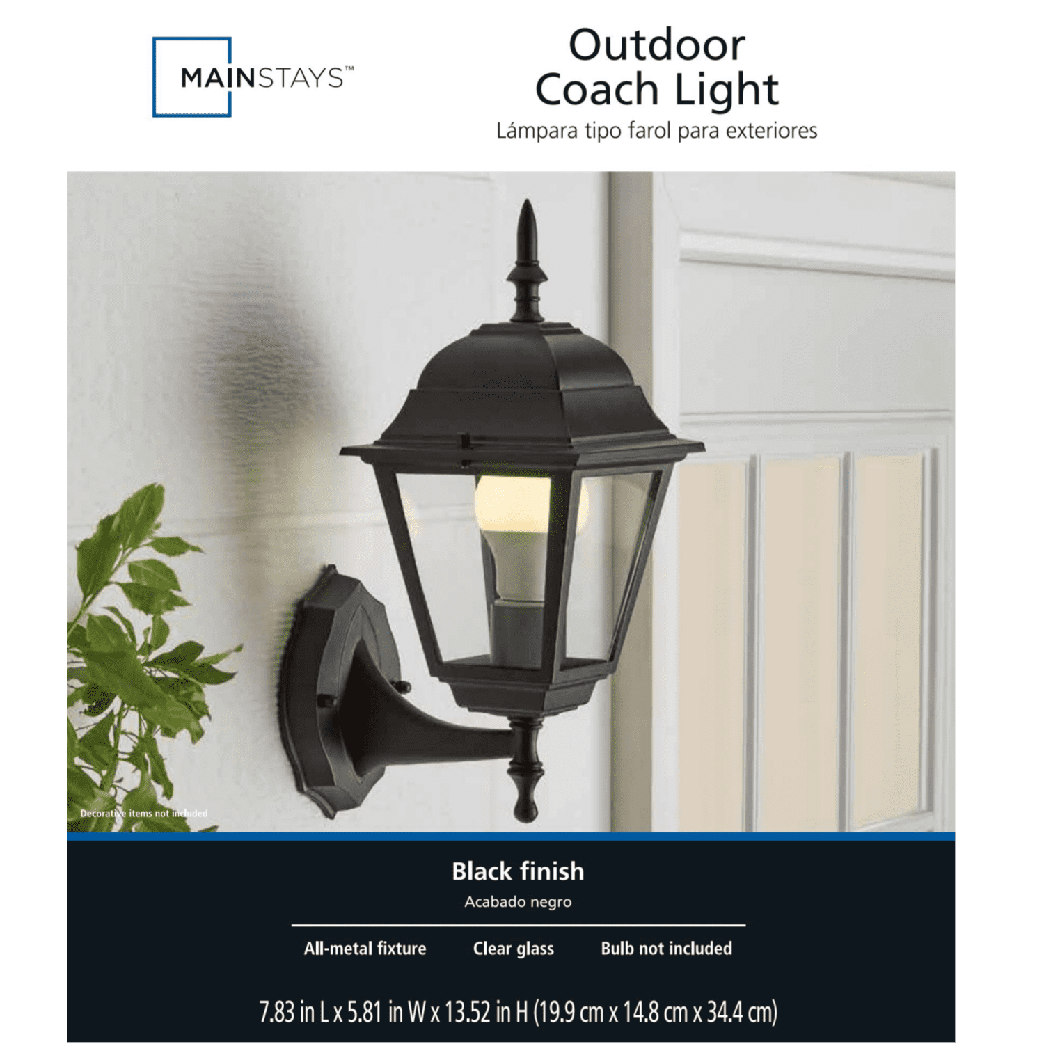 Mainstays Outdoor Coach Light Wall Sconce, Matte Black