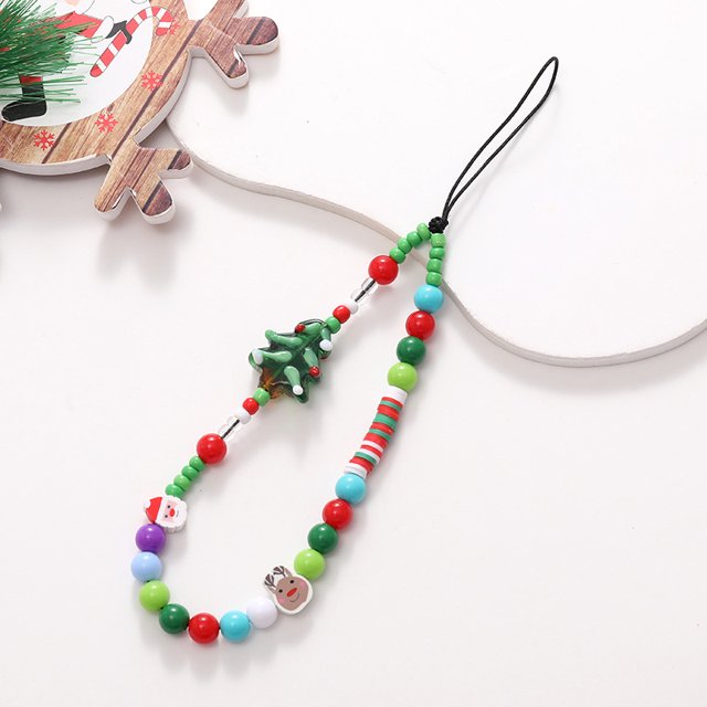 Cadena para teléfono móvil de la serie navideña de Yilian, colgante de árbol de Navidad corto con cuentas de Papá Noel, correa para la muñeca, cadena antipérdida