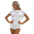 thumbnail image 4 of Zaldita Women Gymnastics Leotard Bodysuit Ruffle Mesh Short Sleeve Modern Latin Dance Tops White M, 4 of 7