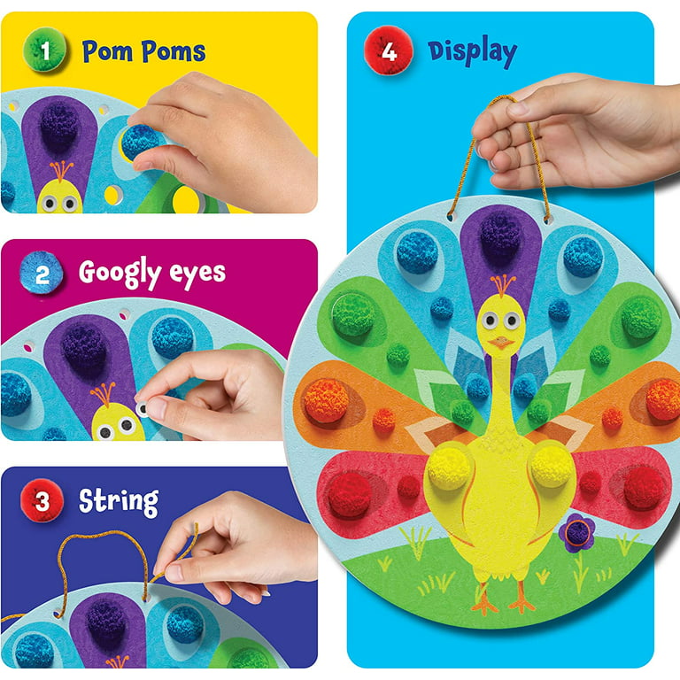 Dan&Darci Pom Pom Arts & Crafts Kit for Toddlers - Easy Toddler Art Activity Craft for Little Boys & Girls Ages 3-6 Years Old Kids Sensory Activities