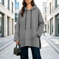 thumbnail image 3 of Women's Oversized Hoodies Pullover Fashion Long Hooded Sweatshirt With Drawstring Side Placket Large Pocket Loose Long Sleeved Casual, 3 of 8