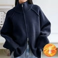 thumbnail image 5 of Ediodpoh Cardigan Sweaters for Women Sweater Coat Casual Zip up Stand Collar Long Sleeve Outerwear Navy, 5 of 7