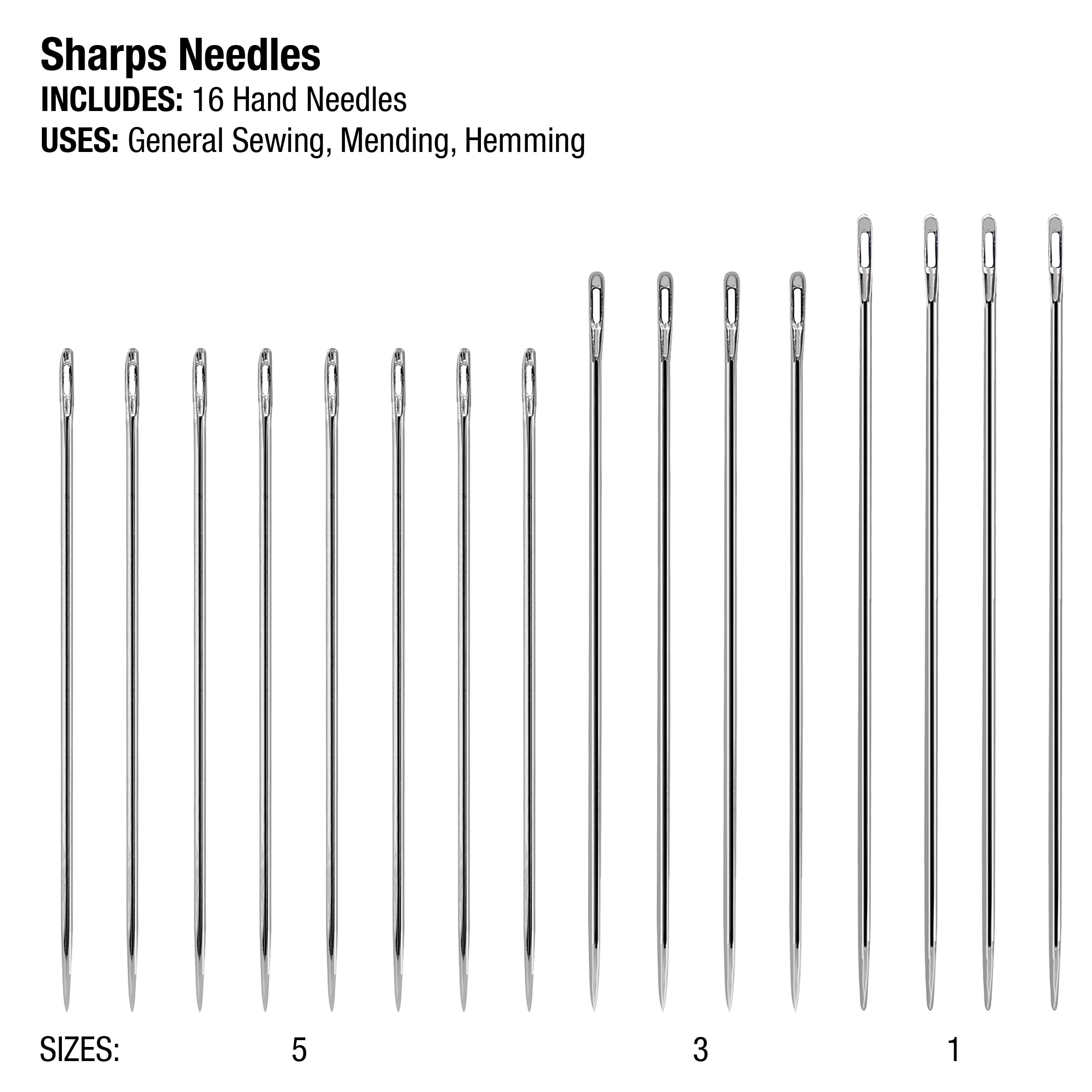 (4 pack) SINGER Sharps Steel Hand-Sewing Needles, Sizes 1/5, 16 Pieces