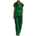 thumbnail image 2 of LEKWK Linen Sets for Women 2 Piece Short Sleeve Stand Collar Henley Tops and Loose Wide Leg Pants with Pockets Summer Casual Fashion Vacation Workwear, 2 of 7
