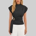 thumbnail image 3 of Women's Short Sleeve V Neck Top Blouse Shirt Fold Bandage Pullover Casual Daily Wear Loose Fit Solid Color Fashion Essential Gift for Women | Sopatenor,Black XL, 3 of 9