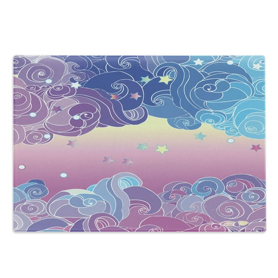 Crazy Art Cutting Board, Fantasy World Pattern of Dreamy Clouds Spirals Stars Color Change Effect, Decorative Tempered Glass Cutting and Serving Board, in 3 Sizes, by Ambesonne