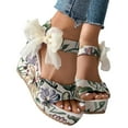 thumbnail image 3 of eczipvz Chaussures pour Femmes Sandales Décontractées à Talon Compensé Imprimé Blanc, 3 of 5