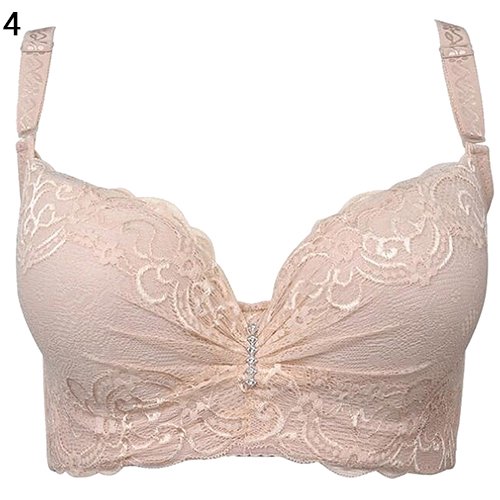 HEVIRGO Women Adjustable Push Up Side Gathering Furu Lace Bra Shaping Underwear,Beige 36D