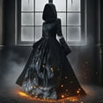 thumbnail image 2 of Vintage Gothic Hooded Witch Dress with Bell Sleeves and Cinched Waist, 2 of 8